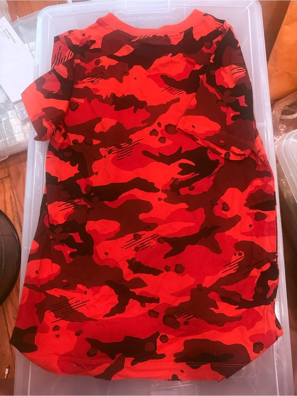 Nike Red and Black Camo Kids Shirt with White Swoosh- size M